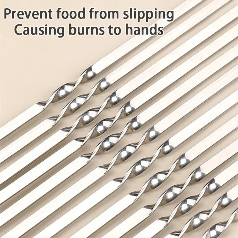 “10–15PCS Stainless Steel BBQ Skewers – Reusable Kebab Sticks for Outdoor Camping, Picnics & Grilling”