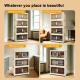 Cream-White Magnetic Door Plastic Storage Cabinet – Stackable Home Organizer Bin with Lids for Clothes, Toys & More