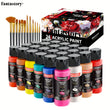 Fantastory 60 ml Acrylic Paint Set – 24 Vibrant Colors + 12 Brushes | Canvas, Wood, Glass, Stone Craft Kit