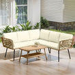 4-Piece L-Shaped Rattan Wicker Patio Furniture Set – Modern Sectional Outdoor Conversation Sofa