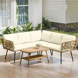 4-Piece L-Shaped Rattan Wicker Patio Furniture Set – Modern Sectional Outdoor Conversation Sofa