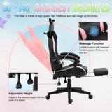 Dowinx Cute Gaming Chair with Cat Ears – Ergonomic Computer Chair with Massage Lumbar Pillow, Footrest & Headrest for Girls & Teens