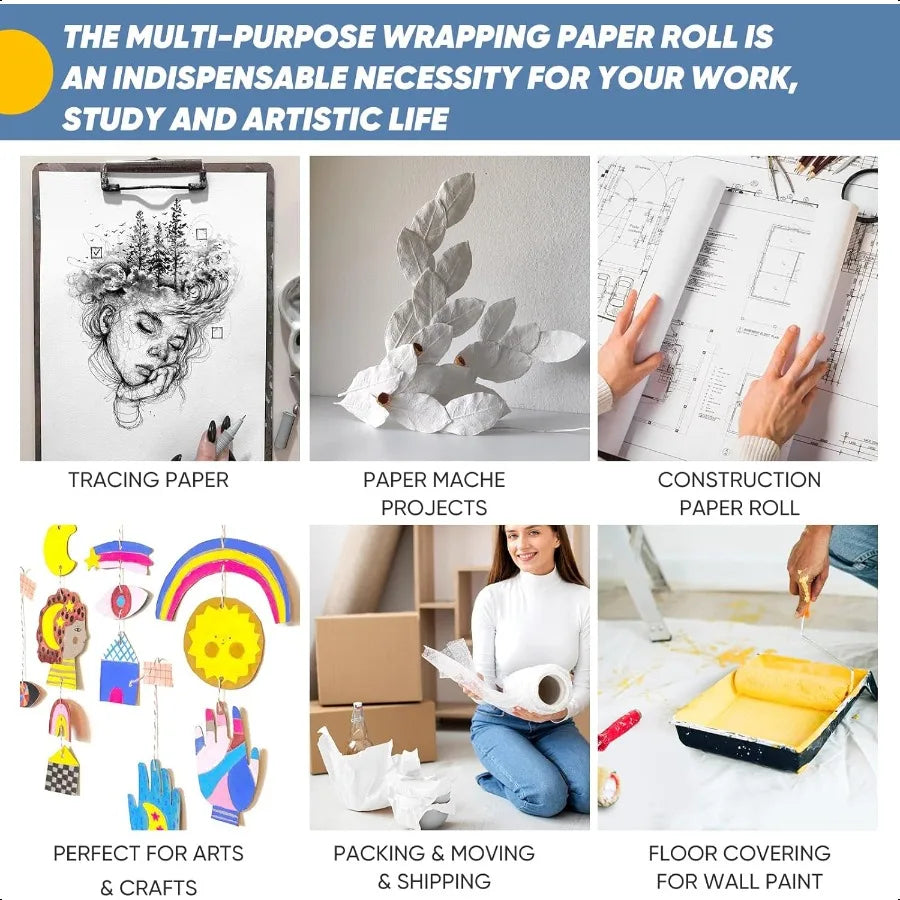 White Wrapping & Craft Paper Roll – 17.5×456 cm Art, Poster & Bulletin Board Paper
