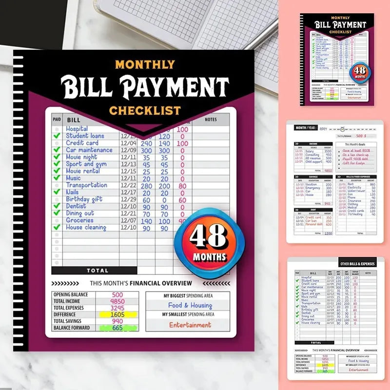 Monthly Bill Tracker Notebook – 4-Year Budgeting & Payment Checklist for Families & Money Managers