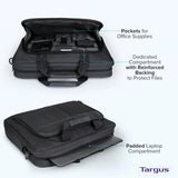 Targus Classic Slim Laptop Briefcase – Lightweight Black Polyester Bag for Laptops up to 16″ with Shoulder Strap