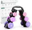 18LB Neoprene-Coated Hex Dumbbell Set (6 PCS + Stand) – Anti-Slip, Anti-Roll Strength Training Weights in Lilac Fantasy