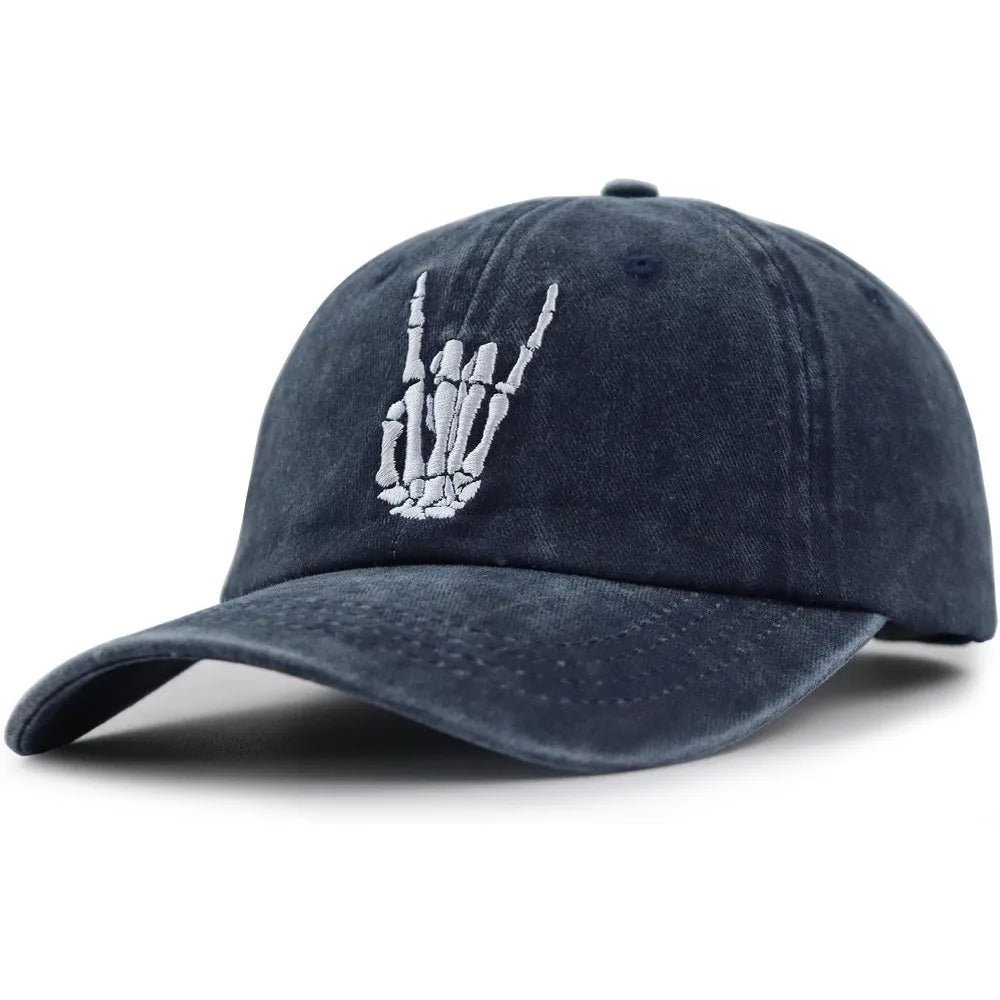 Skeleton Hand Embroidered Hat – Adjustable Cotton Skull Finger Baseball Cap for Men & Women