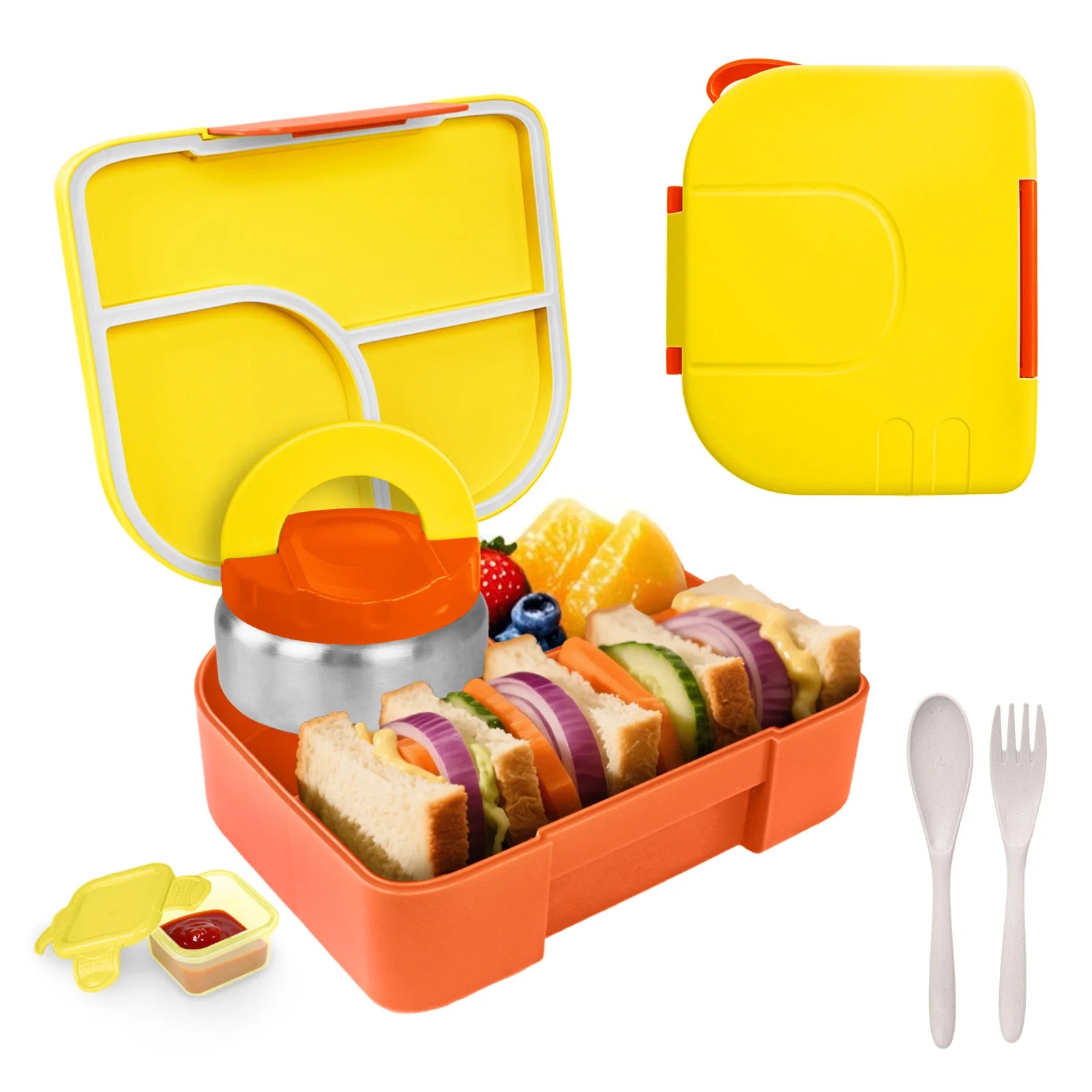 Toddler Leak-Proof Bento Lunch Box & Insulated Hot Food Jar with Lunch Bag – Kids School & Travel Meal Set