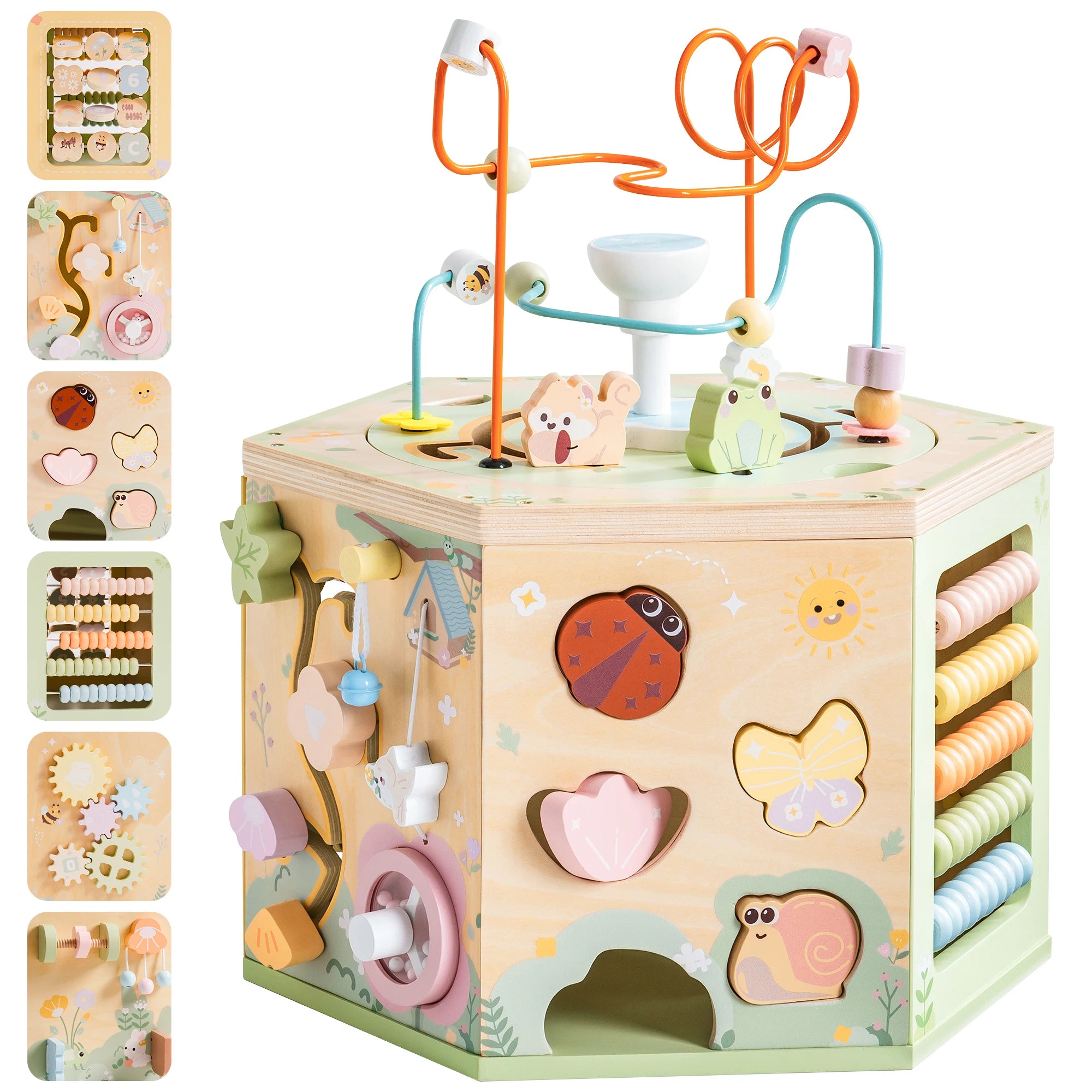Robotime Wooden Montessori Activity Cube – 9-in-1 Educational Baby Learning Toy for Toddlers with Multiple Games