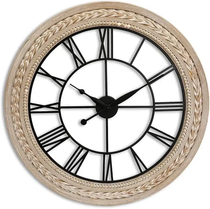 30-Inch Farmhouse Wall Clock – Large Wooden Silent Wall Clock with Boho Beads | Rustic Battery-Operated Easy-Read Design
