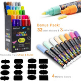 ArtBeek 30-Color Erasable Chalk Markers – Non-Toxic Reversible Tip Dry Erase Pens for Glass, Chalkboards & Creative Projects