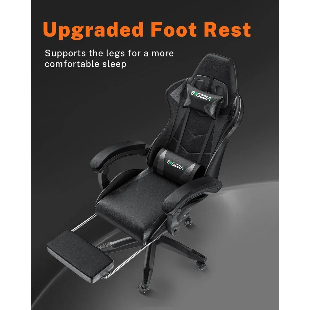 Ergonomic Gaming Chair with Footrest – Racing Style Computer Chair with Lumbar Support, Adjustable Height, Reclining Back & Headrest