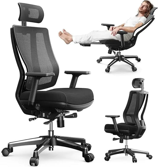 🪑 Ergonomic Office Chair with Footrest – Cushioned Seat, Adjustable Headrest, Lumbar Support & 3D Armrests