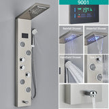 LED Light Rainfall Shower Panel System – Thermostatic Mixer Tap with Massage Jets & Digital Temperature Screen