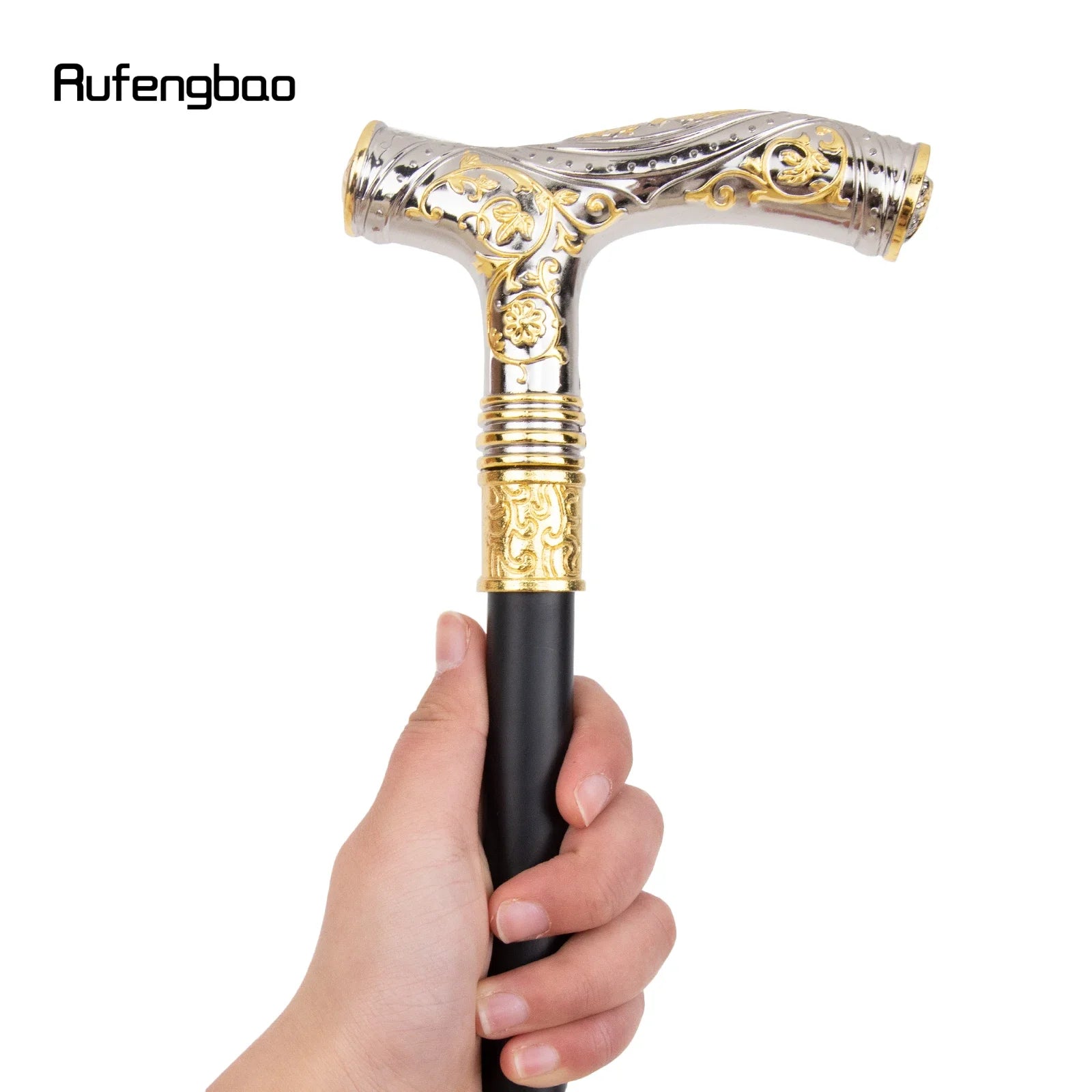 Golden & White Wolf Head Walking Cane – 93cm Fashion Gentleman’s Stick with Flower Totem Relief 🐺🌸