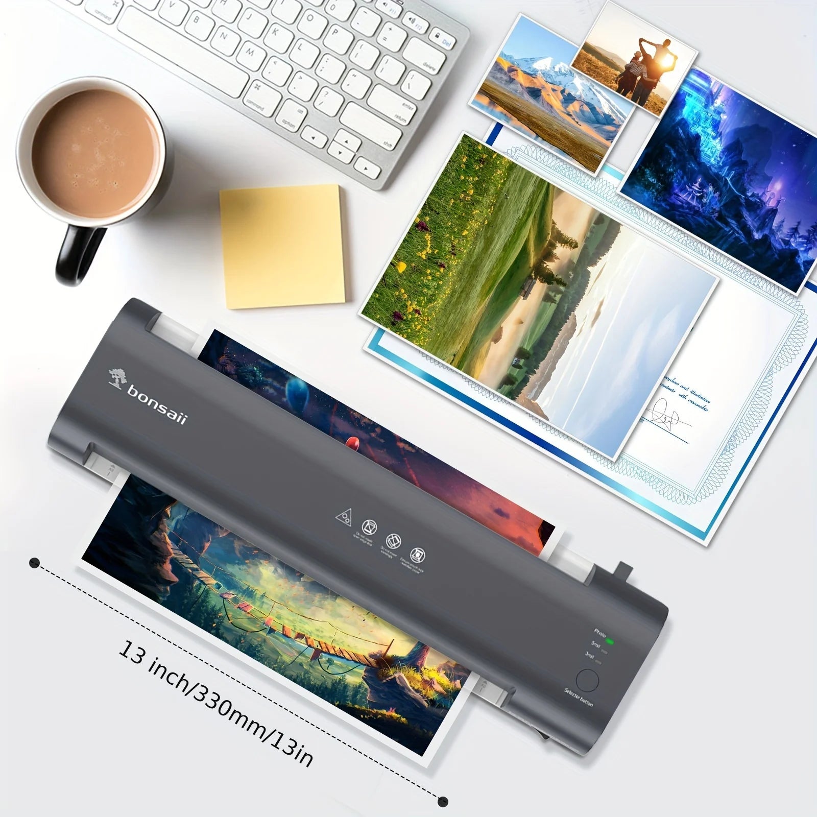 Bonsaii 4-in-1 13″ Laminator – Never-Jam Tech, NTC Temperature Control & 40 Self-Cutting Sheets