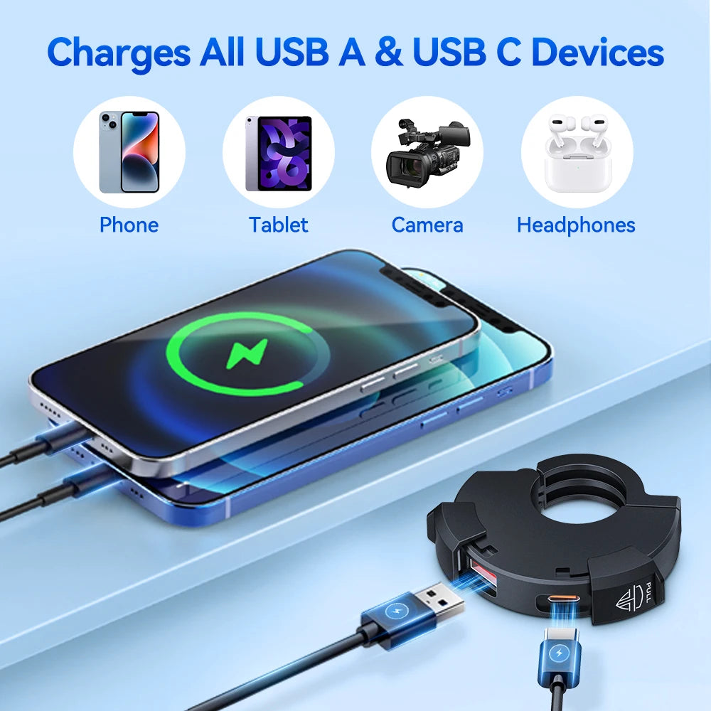 QC3.0 Motorcycle USB Charger 30W – Waterproof Fast Charger with Handlebar Mount for Bike, Smartphone & Digital Camera