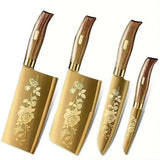 “Titanium-Coated 4-Piece Kitchen Knife Set – Sharp & Durable for Meat, Bones, Home or Commercial Use”
