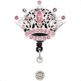 👑 Crystal Rhinestone Crown Badge Reel – Retractable ID Card Holder with Decorative Crown Design for Nurses & Office Staff