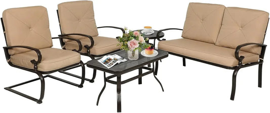 5-Piece Metal Outdoor Patio Furniture Set – Wrought Iron Chairs with Cushions for Garden & Balcony 🌿🪑✨