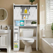 Over-the-Toilet Storage Cabinet with Barn Doors & Paper Holder – Space-Saving Bathroom Rack