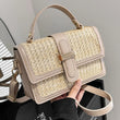 Straw Woven PU Leather Crossbody Bag – Flap Shoulder Bag with Adjustable Strap for Holiday & Travel