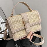 Straw Woven PU Leather Crossbody Bag – Flap Shoulder Bag with Adjustable Strap for Holiday & Travel