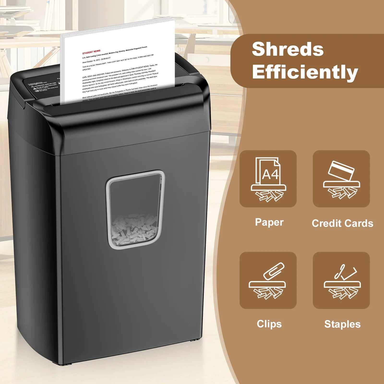 Bonsaii 10-Sheet Cross-Cut Paper Shredder – Compact Home & Office Shredder with 5.5-Gallon Wastebasket