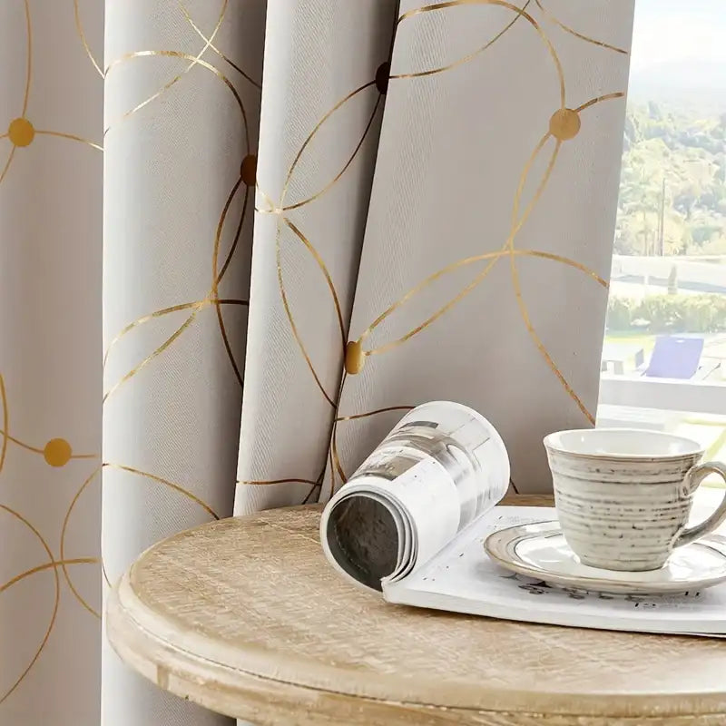 “2-Piece Golden Wave Blackout Curtains – Thermal Insulated Light-Filtering Drapes with Grommet Top for Living Room & Bedroom”