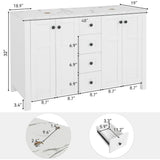 48" White Bathroom Vanity – Marble-Texture Top, 4 Drawers & Double Glass Vessel Sinks (Modern Standing Cabinet)