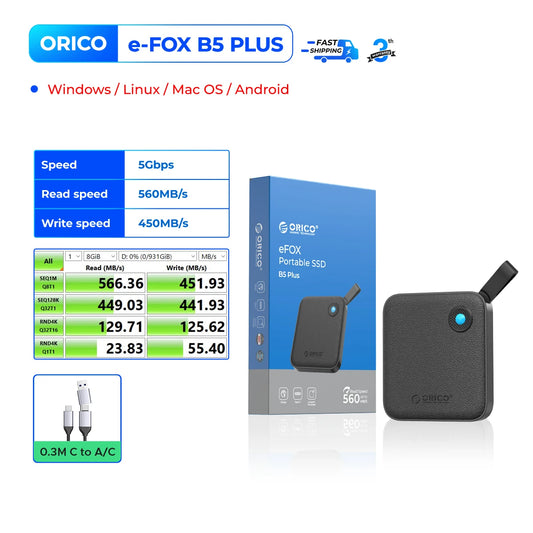 ORICO Portable External SSD – USB 3.2 Gen2 Solid State Drive for iPhone 15 Pro, Windows & Mac Lightweight Storage
