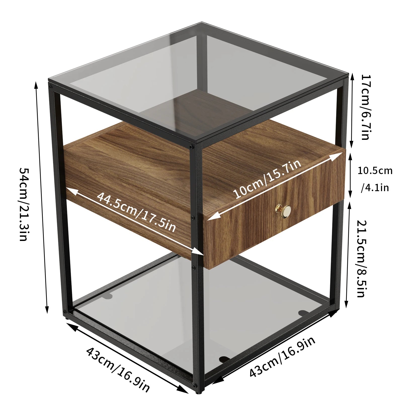 Tempered Glass Side Table – Modern Nightstand with Drawer & Shelf, Stable Steel Frame for Living Room 🛋️✨