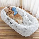 Human Dog Bed (71" x 45" x 12") – Oversized Faux Fur Washable Pet Bed for People & Pets