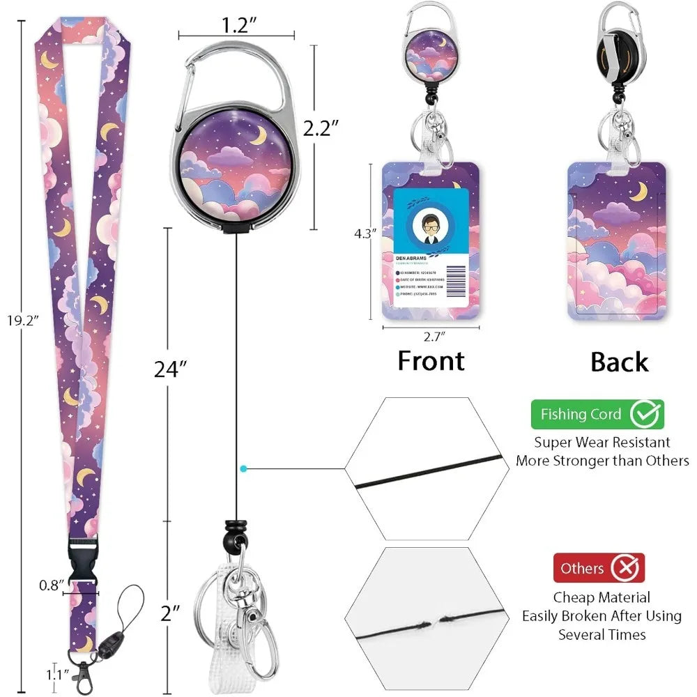ID Badge Holder Combo – Retractable Badge Reel & Lanyard with Clip; Secure Name Tag Display for Work or Office