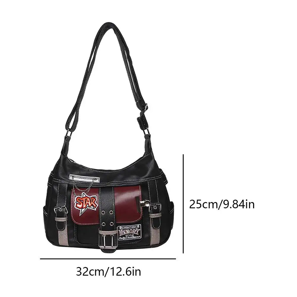 Y2K Punk PU Leather Crossbody Bag – Adjustable Strap Hobo Tote for Women