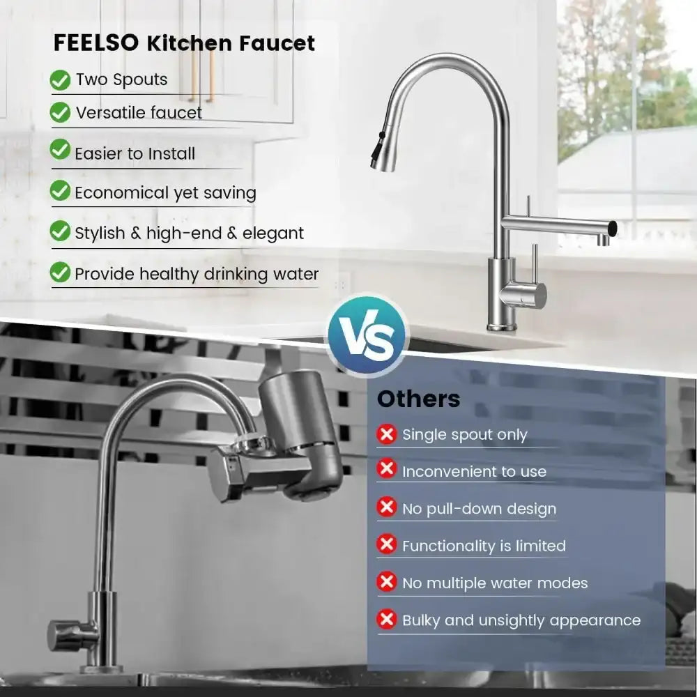High Arc 304 Stainless Steel Kitchen Faucet – Brushed Nickel Finish with Pull-Down Sprayer & Built-In Filter Function 🚰✨