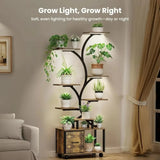 “65-Inch Indoor Plant Stand with Grow Lights – Tiered Metal Shelf with Wheels & Drawer for Home Plant Storage & Decor”