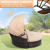 5-Piece Outdoor Patio Daybed with Retractable Canopy – Round Wicker Rattan Sectional Sofa Set