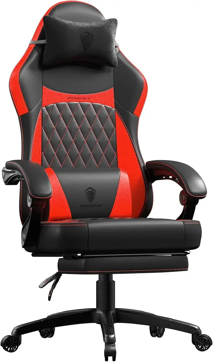 Ergonomic Gaming Chair with Pocket Spring Cushion – High-Back Gaming & Office Chair with Massage Lumbar Pillow, Adjustable Footrest & Headrest