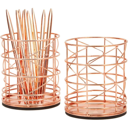 2-Pack Rose Gold Pen Holder Desk Organizer Cups – Stylish Storage for Pens, Brushes & Office Supplies