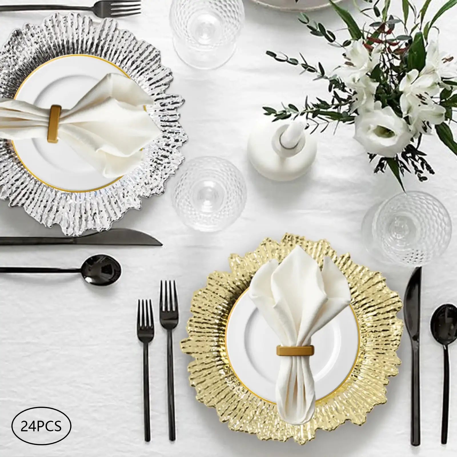 13″ Round Durable PP Serving Charger Plates Set – Spill-Proof, Elegant Coral Reef Design