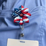 🇺🇸 4th of July Flower Badge Holder – Patriotic Retractable Badge Reel with Acrylic Design & Alligator Clip for ID Cards
