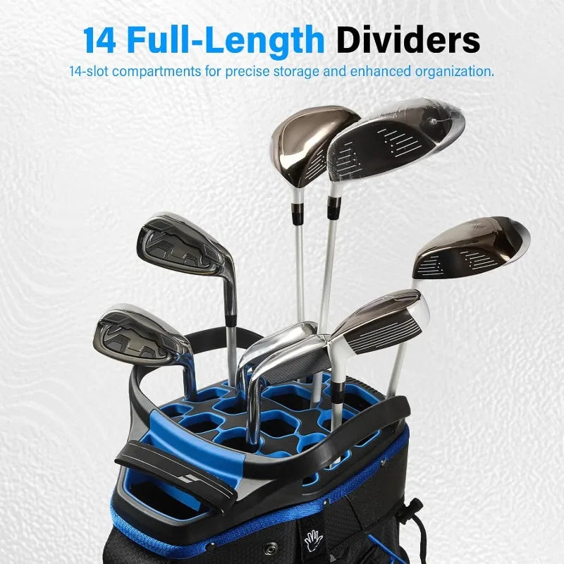 Premium 14-way golf cart bag – full-length divider men’s golf bag with cooler pocket, handles & rain cover