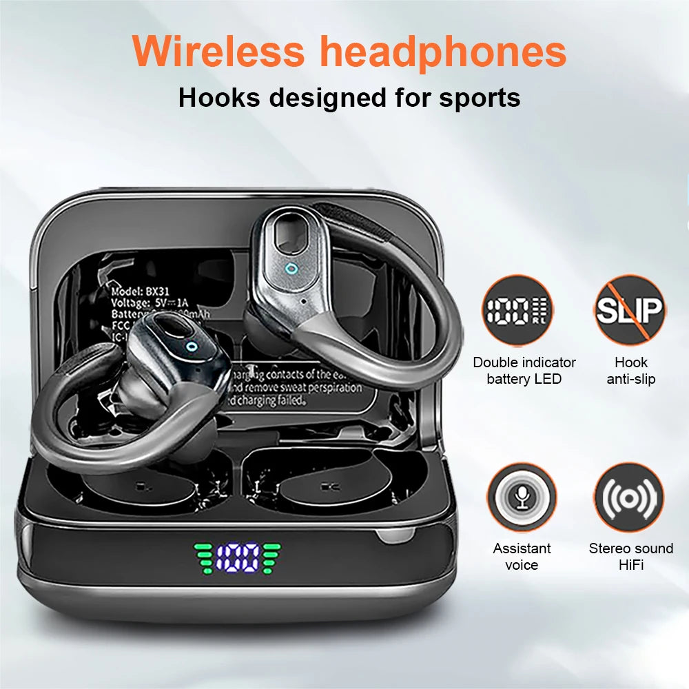 GREATWALL TWS Wireless Earphones – Bluetooth 5.3, Sports Ear-Hook, HD Calls & Noise Reduction
