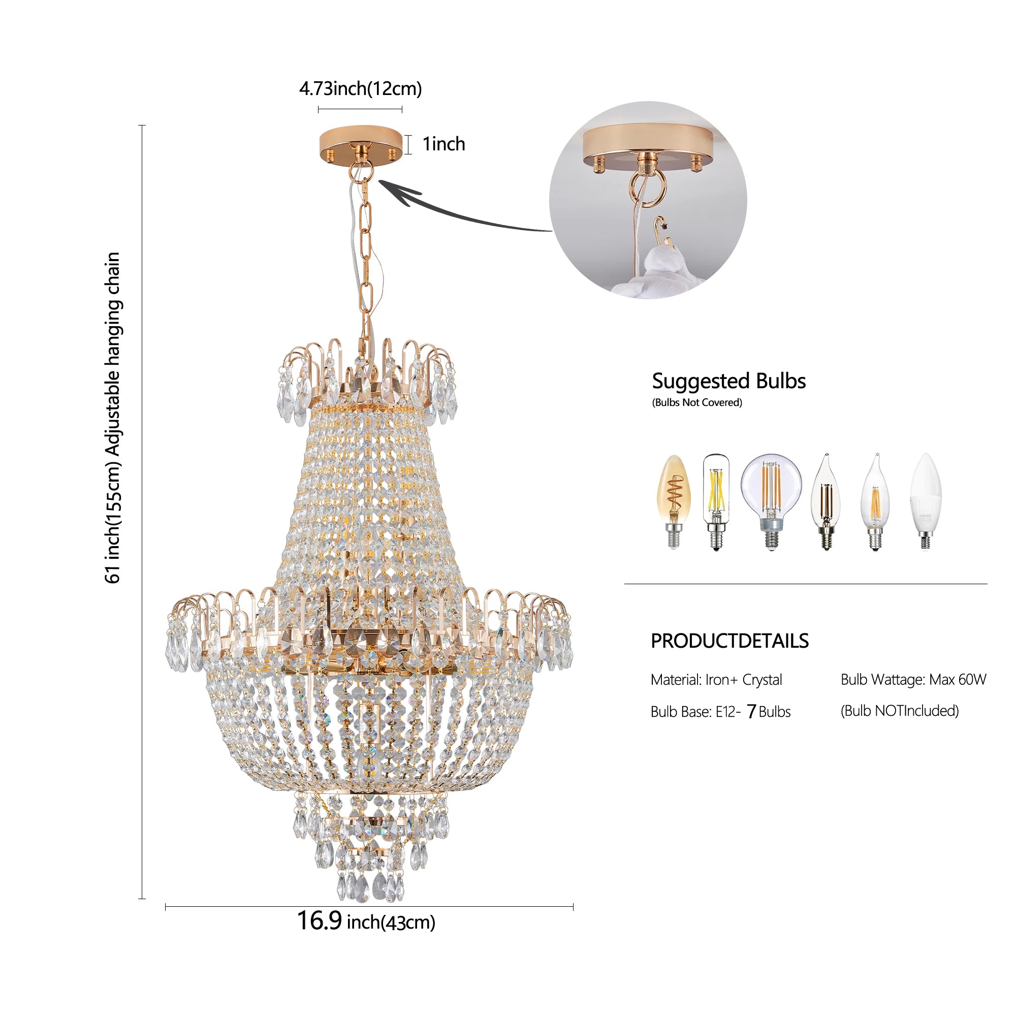 Arlgsite Luxury Gold Crystal Chandelier – Elegant K9 Crystal Ceiling Light for Living Room, Dining Room & Hallway