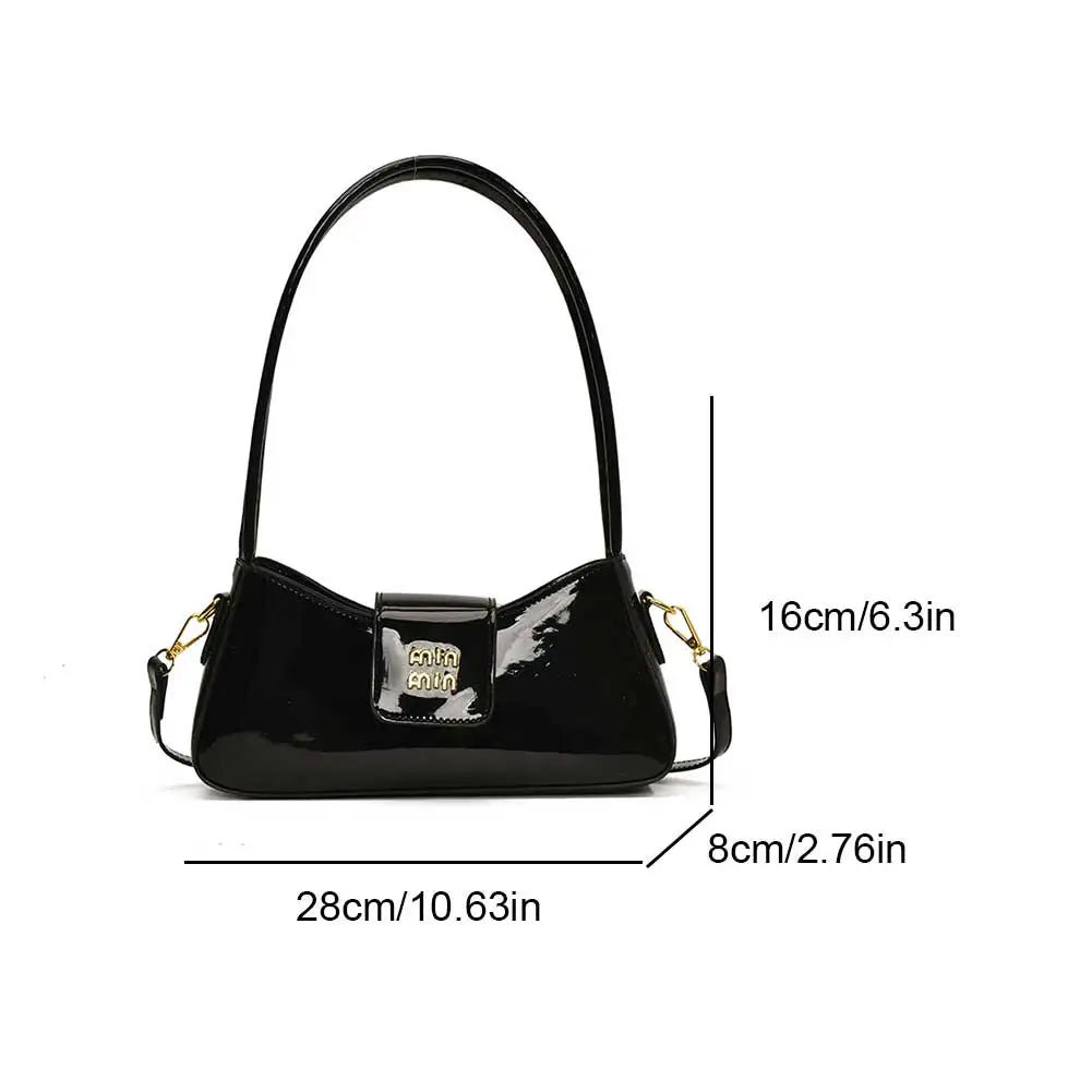 Women’s Patent PU Leather Armpit Handbag – Luxury Gold Buckle Shoulder Bag with Elegant Glossy Finish for Trendy Fashion Looks