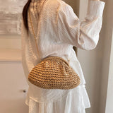 Women Straw Woven Bag with Chain Strap – Large Capacity Fashion Shoulder Satchel for Party & Vacation