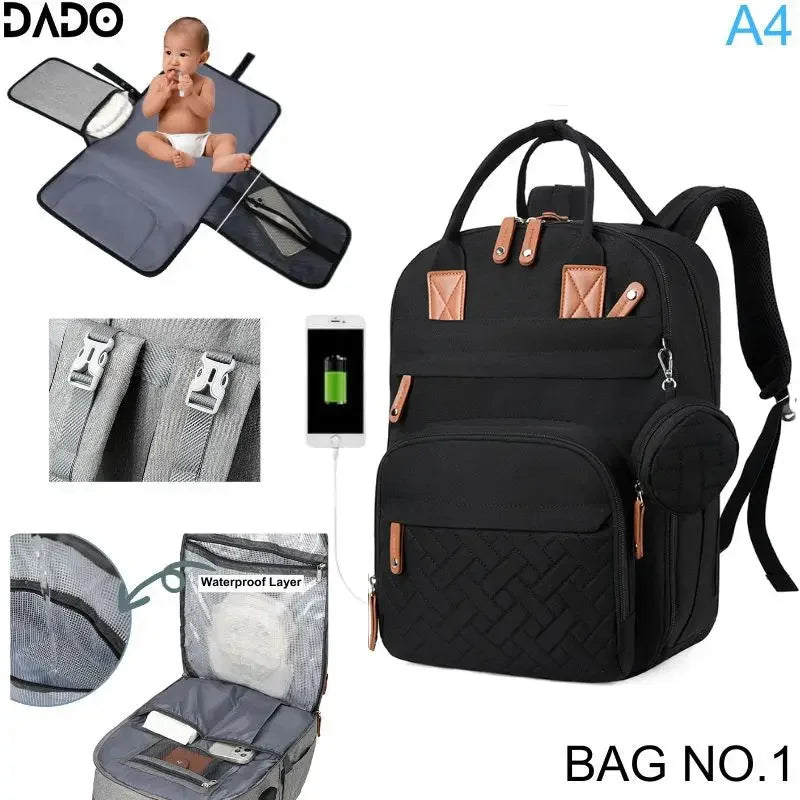 Diaper Bag Backpack – Large Waterproof Baby Travel Tote with Changing Station, Pad & Stroller Straps | Multifunction Bag for Moms & Dads