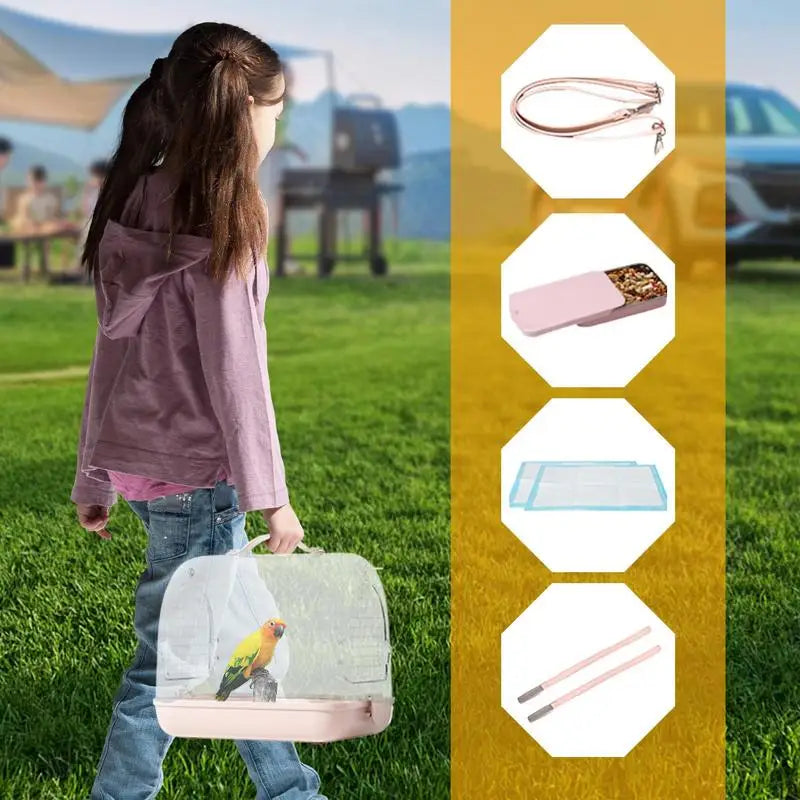 Portable Transparent Bird Carrier Backpack – Removable & Breathable Travel Cage for Cockatiel & Small Birds