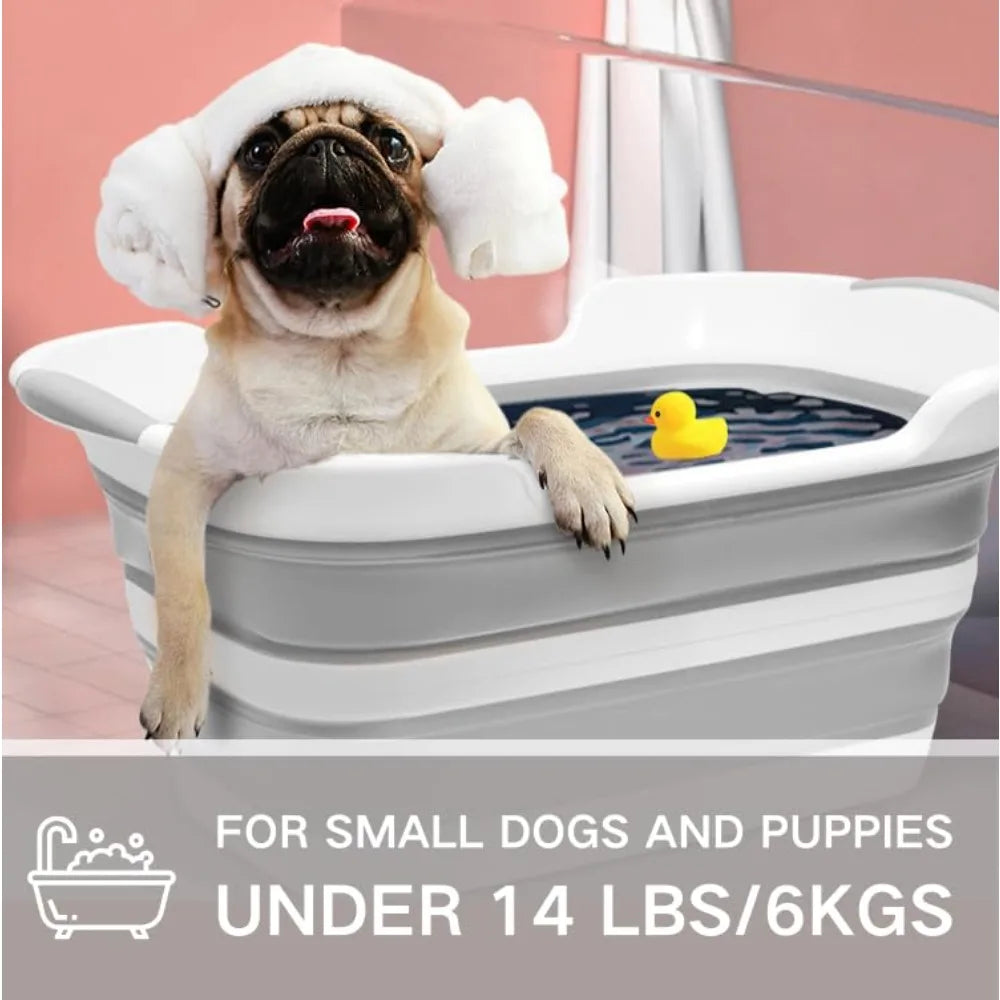Foldable Pet Bathtub with Drain Plug – Portable Space-Saving Bath Tub for Puppies, Small Dogs & Cats